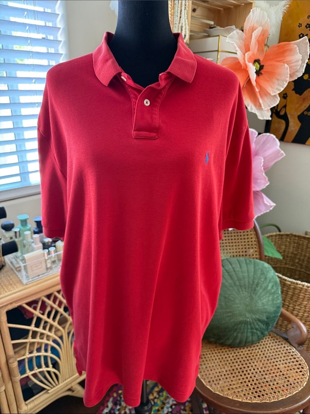 Polo Ralph Lauren Red Blue Pony Short Sleeve Classic Preppy Hamptons Polo Shirt